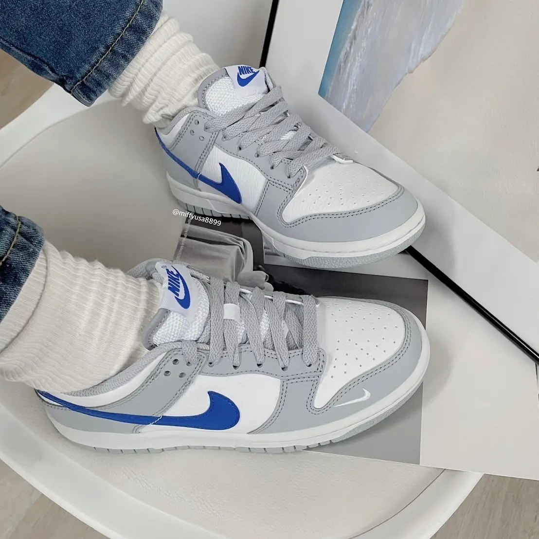 Giày Nike Dunk Low GS 'Grey White Royal' FN3878-001 — ảnh 3