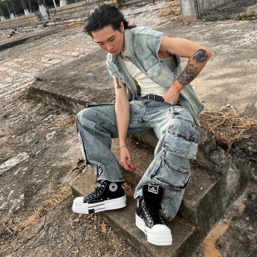 Giày Converse Rick Owens x Drkshdw Dbl Drkstar Chuck 70 High 'Black' A04954C — ảnh 5