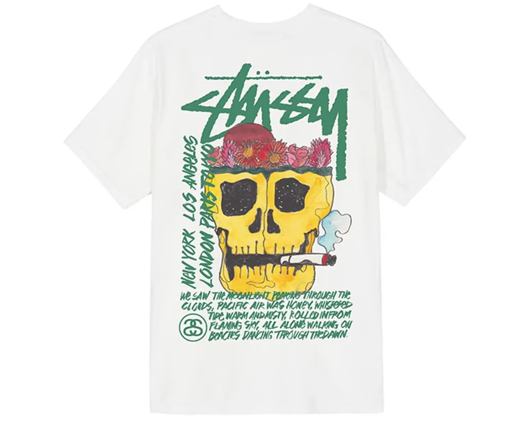 Áo Stussy Smokin Skull Pig Dyed Tee 'White' — kich-thuoc: M