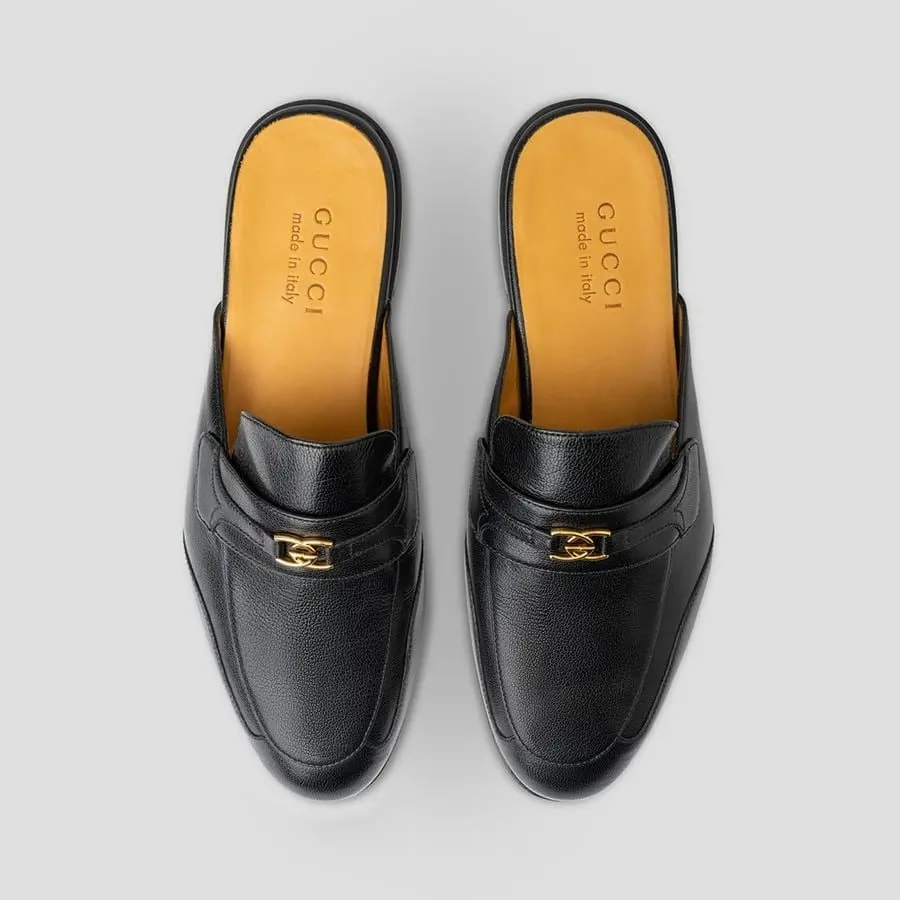 Giày Gucci Black Leather With Gold Logo 'Black' 692251-D3V00-1000 — ảnh 3