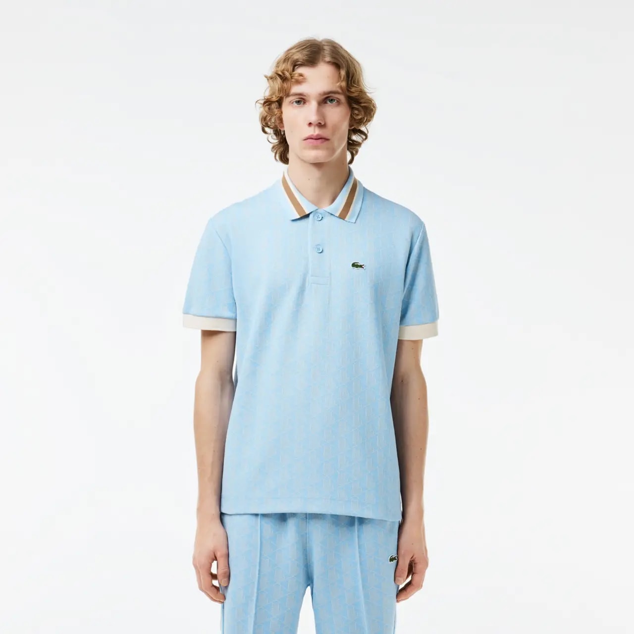 Áo Lacoste Contrast Collar Monogram Polo 'Light Blue' DH1417-WB5 — ảnh 3