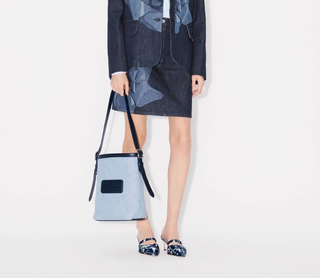 Túi Kenzo 18 Denim Leather Bucket Bag 'Blue' FE52SA2046H4DT — ảnh 2