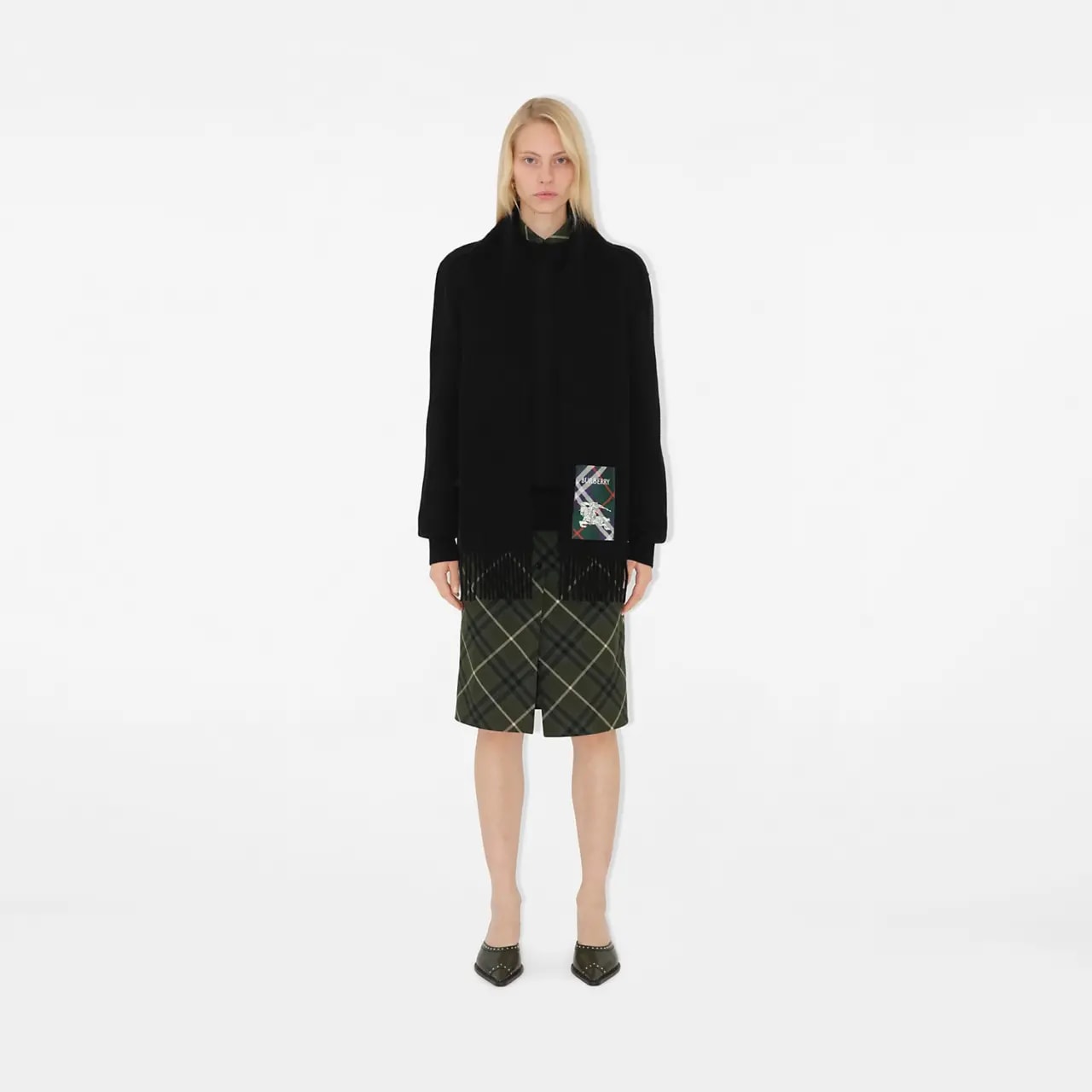 Khăn Burberry Check Label Cashmere Scarf 'Black' 81039971 — ảnh 3