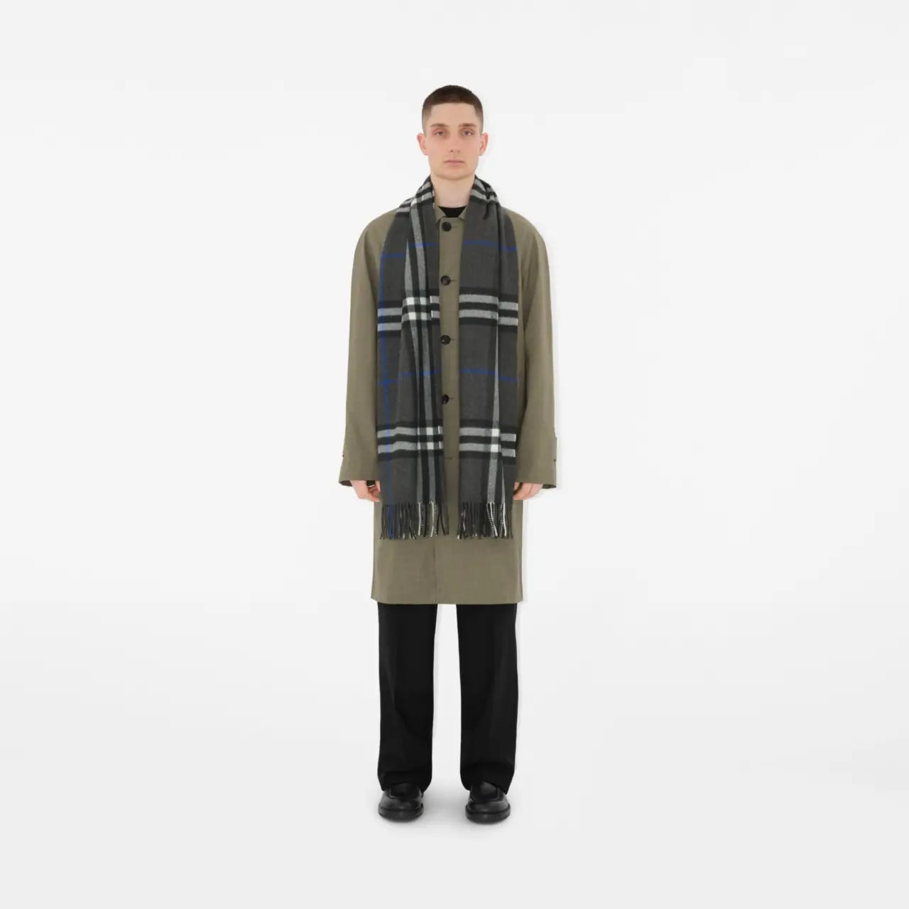 Khăn Burberry Wide Check Cashmere Scarf 'Dark Charcoal' 80952081 — ảnh 3