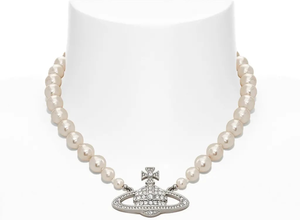 Vòng Cổ Vivienne Westwood One Row Pearl Bas Relief 'Silver' 63010106-02P104-CN