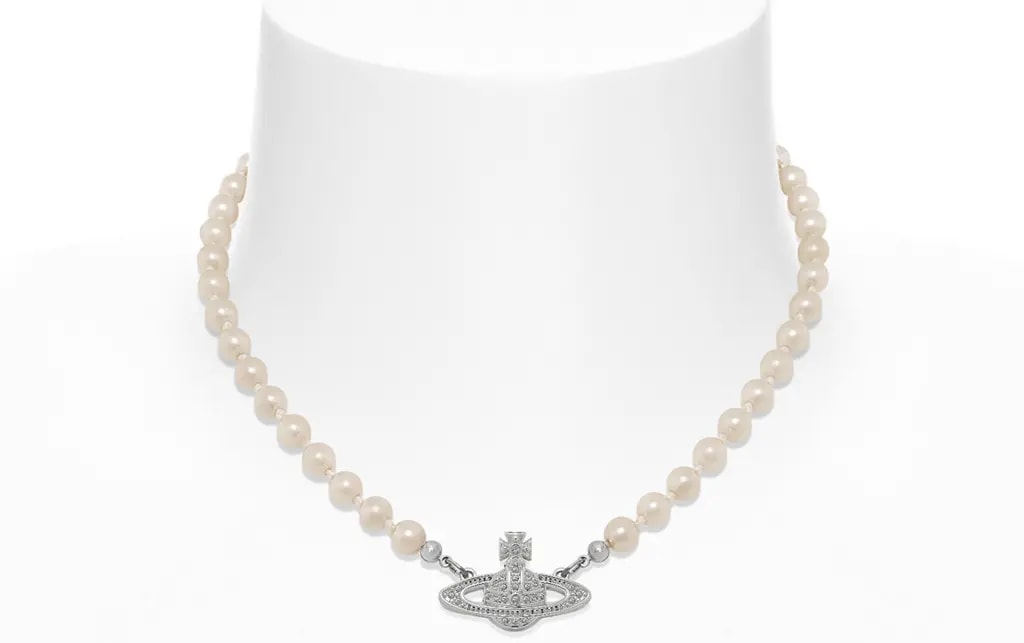 Vòng Cổ Vivienne Westwood Mini Bas Relief Pearl Choker 'Silver' 8050889135067