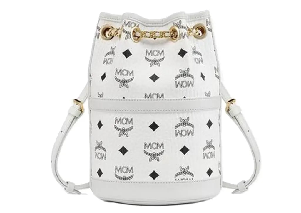 Túi MCM Mini Aren Chain Backpack in Visetos 'White' MWKDATA01WT001