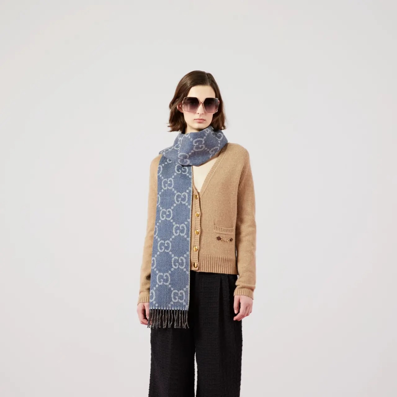 Khăn Gucci GG Jacquard Knit Scarf Tassels 'Navy' 676610-3G200-4165 — ảnh 2