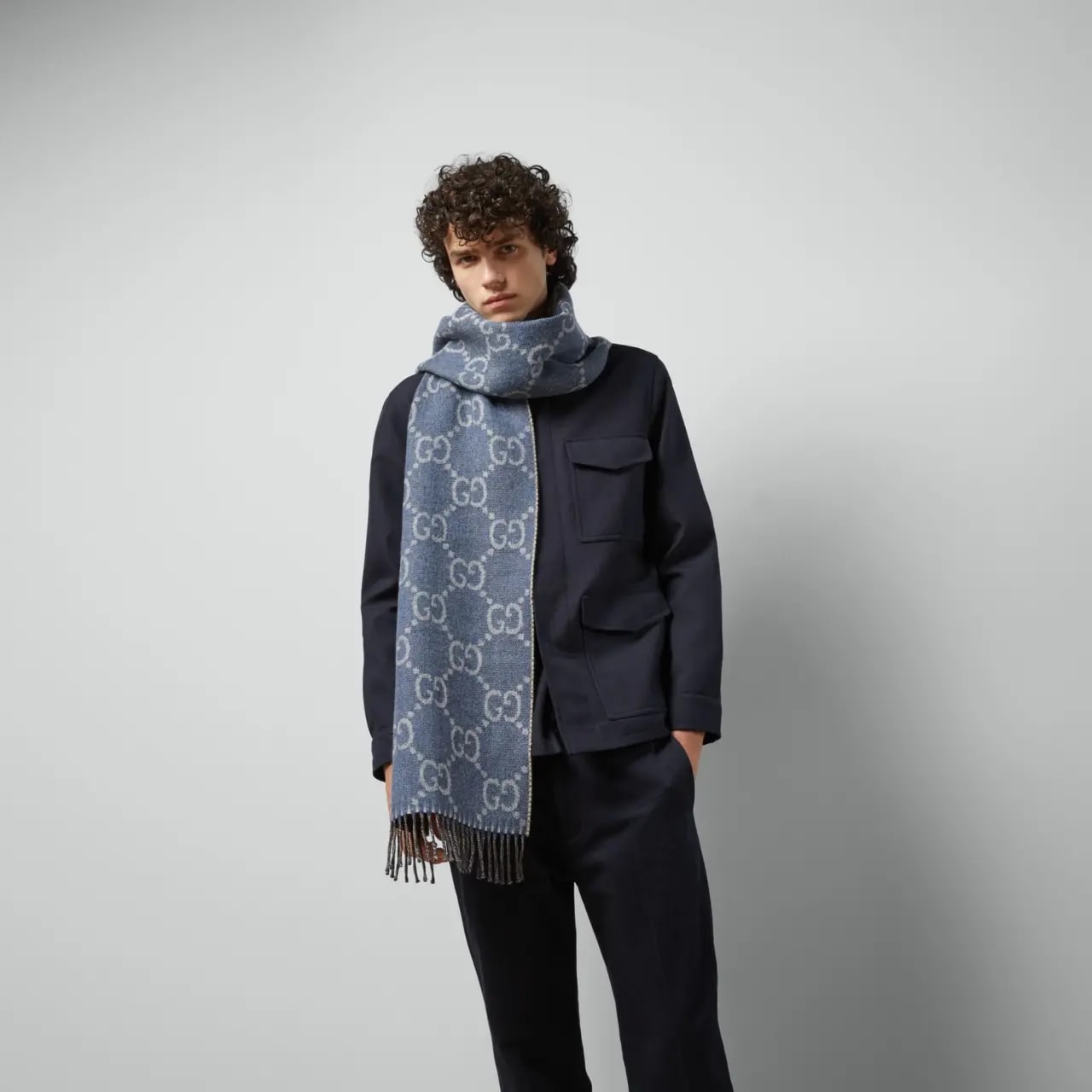 Khăn Gucci GG Jacquard Knit Scarf Tassels 'Navy' 676610-3G200-4165 — ảnh 3