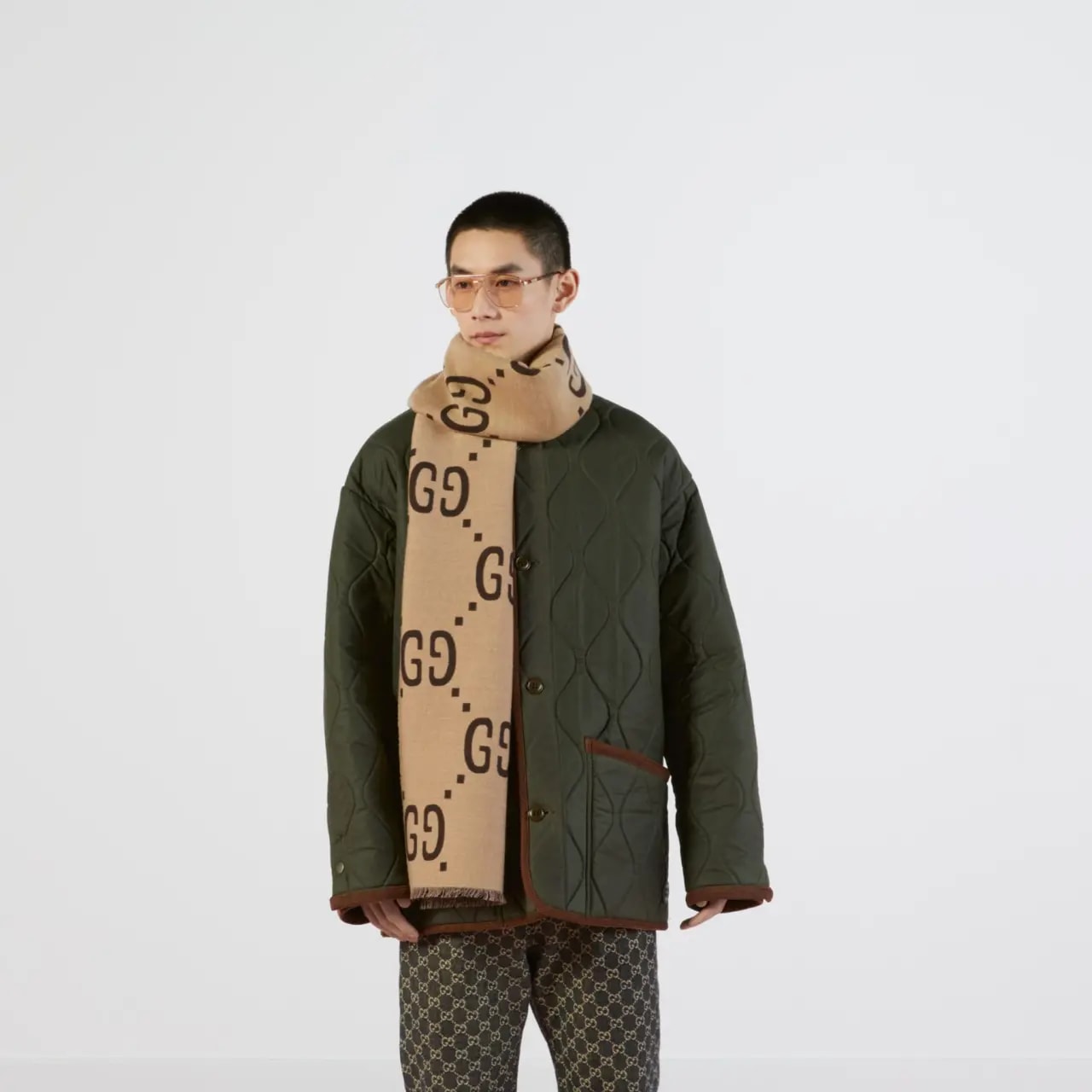 Khăn Gucci GG Jacquard Wool Silk Scarf 'Brown' 495592-4G350-2179 — ảnh 2