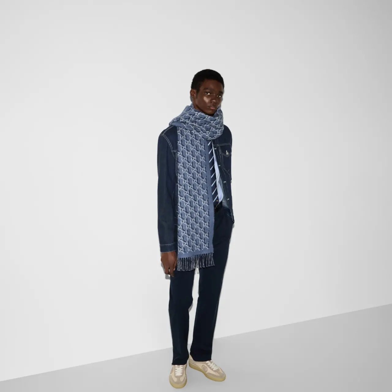 Khăn Gucci Wool Scarf GG Shadow 'Blue' 809825-4G200-4468 — ảnh 3