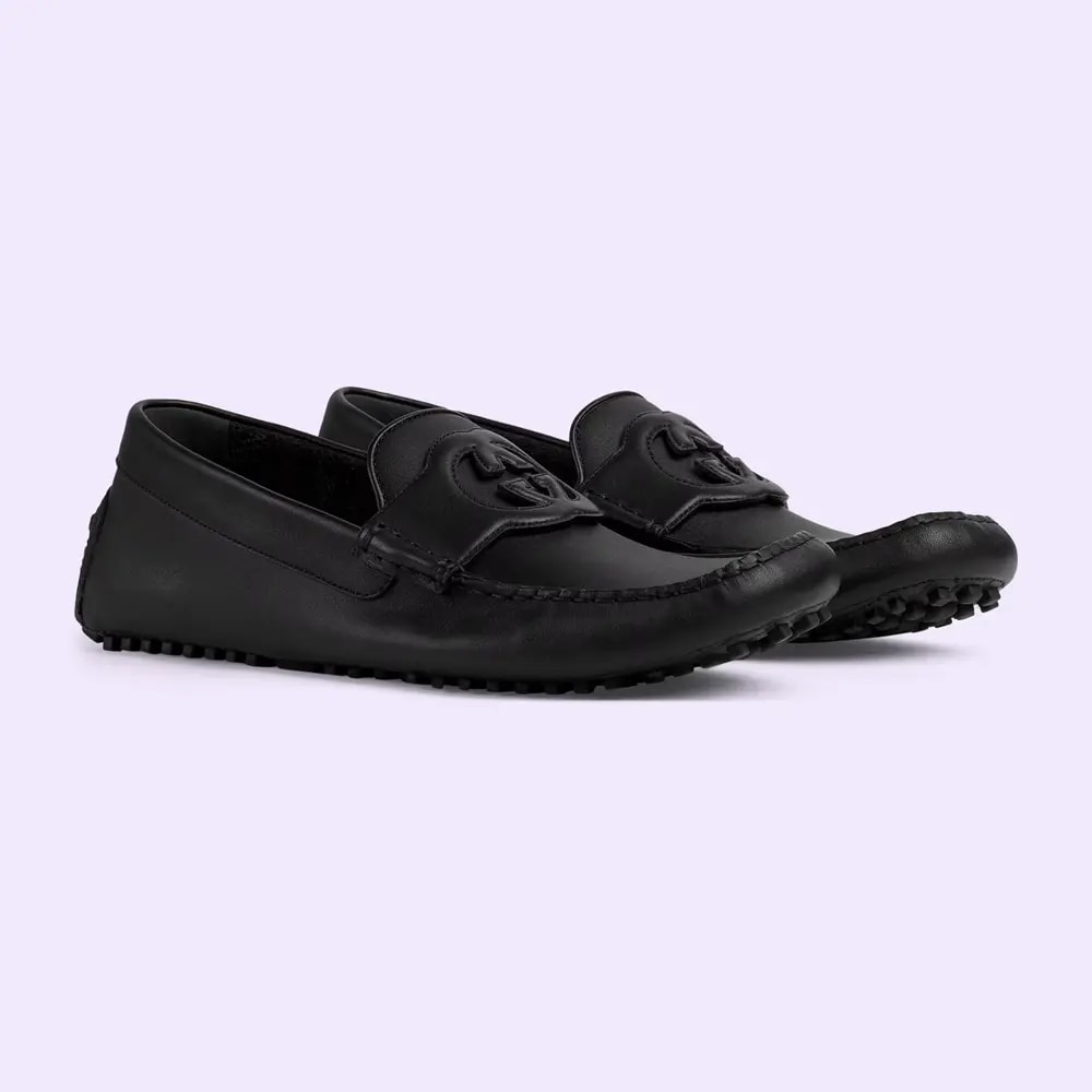 Giày Gucci Moccasin Interlocking G Driver 'Black Soft Leather' 730148-1XH60-1000 — ảnh 4