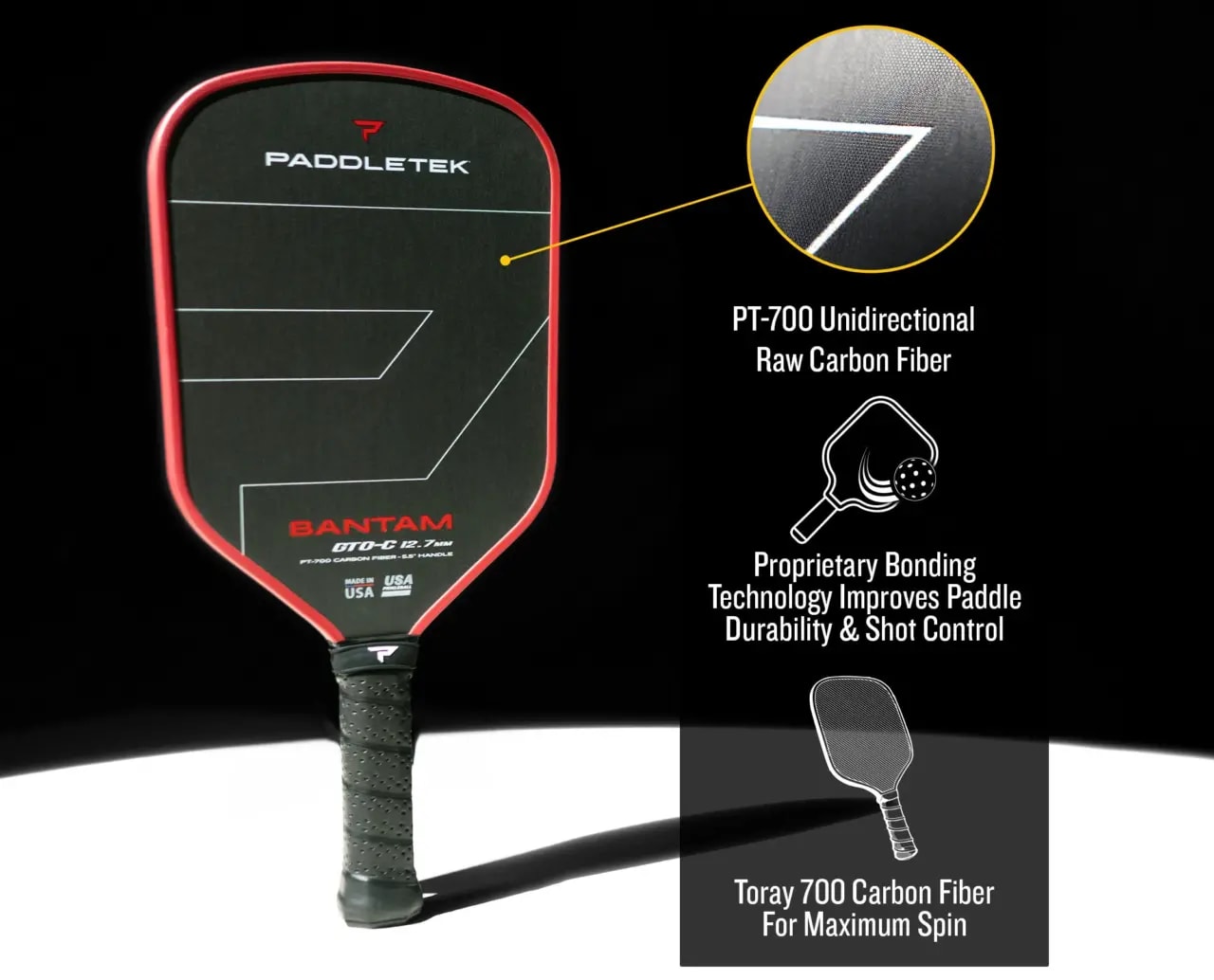 Vợt Pickleball Paddletek Bantam GTO-C 14.3 14.3mm 'Red' — ảnh 3