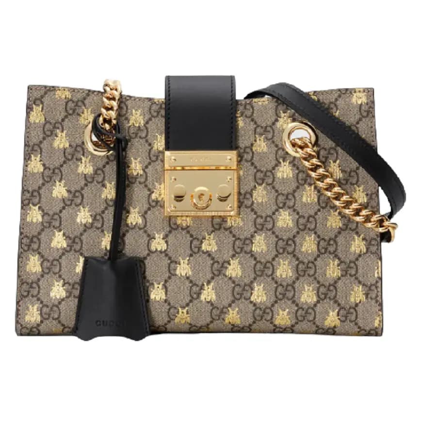 Túi Gucci Padlock Small GG Bees Shoulder GG Supreme Beige Túi Gucci Padlock Small GG Bees Shoulder GG Supreme Beige