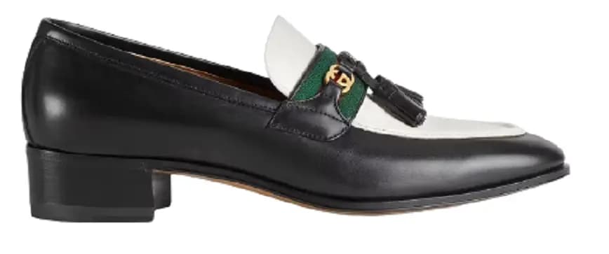 Giày Gucci Loafer With Web And Interlocking G White And Black Leather Giày Gucci Loafer With Web And Interlocking G White And Black Leather