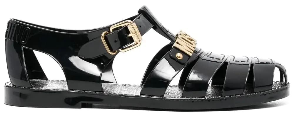 Dép Moschino Logo Plaque Sandals 'Gold Black' MB16501G1FG20 Dép Moschino Logo Plaque Sandals 'Gold Black' MB16501G1FG20