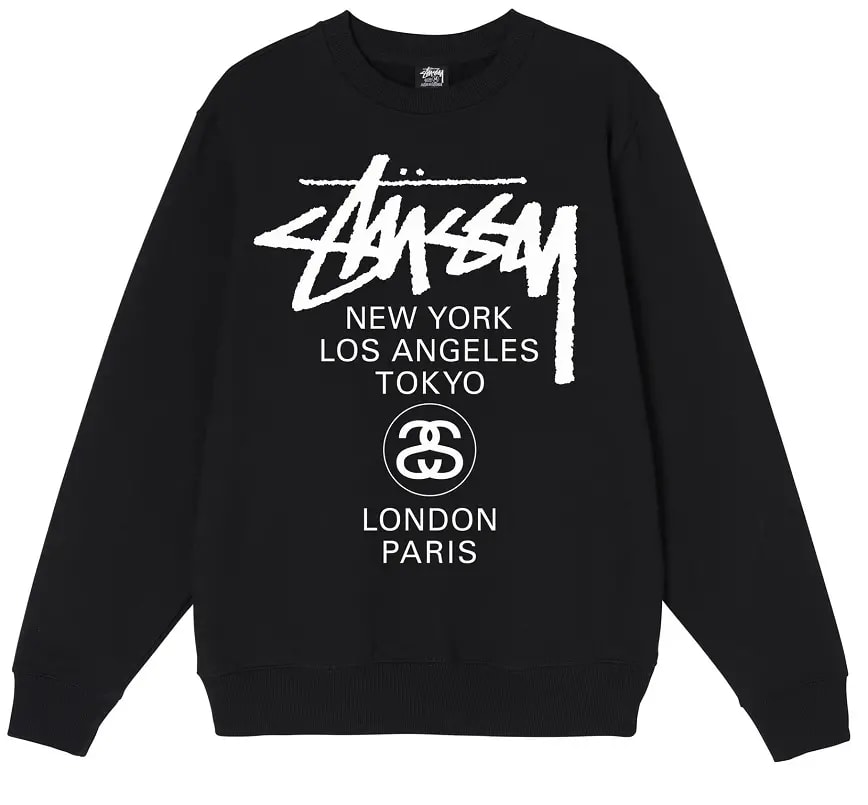 Áo Stussy World Tour Crew Sweater 'Black' — kich-thuoc: L Áo Stussy World Tour Crew Sweater 'Black' — kich-thuoc: L
