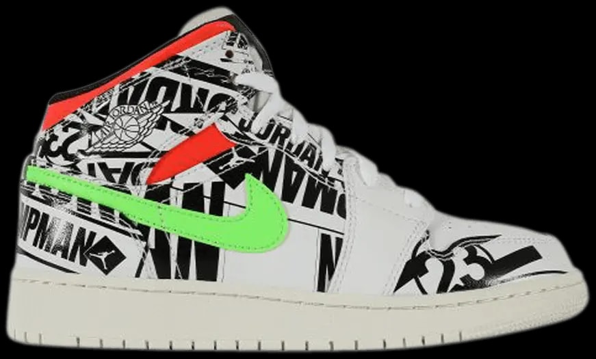 Giày Nike Air Jordan 1 Mid GS 'All Over Logos' 554725-143 — kich-thuoc: 36.5 Giày Nike Air Jordan 1 Mid GS 'All Over Logos' 554725-143 — kich-thuoc: 36.5