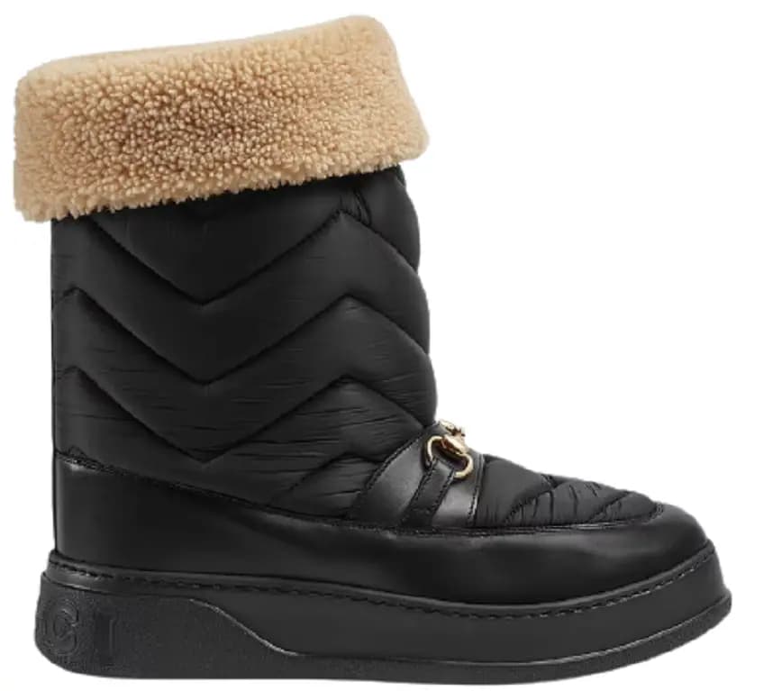 Giày Gucci Chevron Boot With Horsebit Black Leather Trim 673124-UFR20-1061 Giày Gucci Chevron Boot With Horsebit Black Leather Trim 673124-UFR20-1061