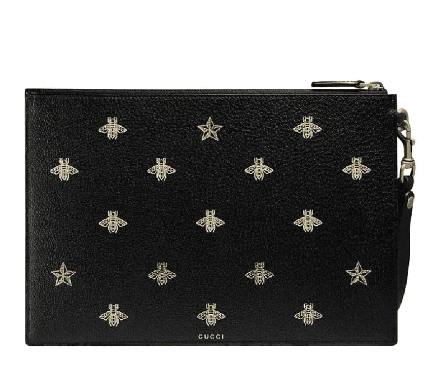 Túi Gucci Bee Star Leather Pouch Black 495066 DJ2KT 8474 Túi Gucci Bee Star Leather Pouch Black 495066 DJ2KT 8474