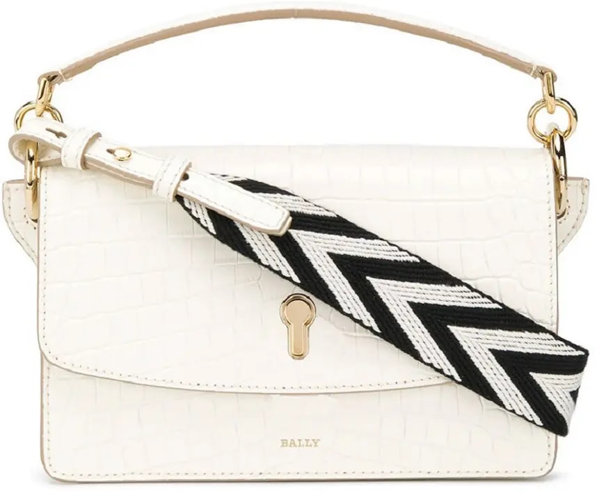 Túi Bally Crocodile-Effect Chevron-Strap 'White' 6230927 — kich-thuoc: lien-he-order Túi Bally Crocodile-Effect Chevron-Strap 'White' 6230927 — kich-thuoc: lien-he-order