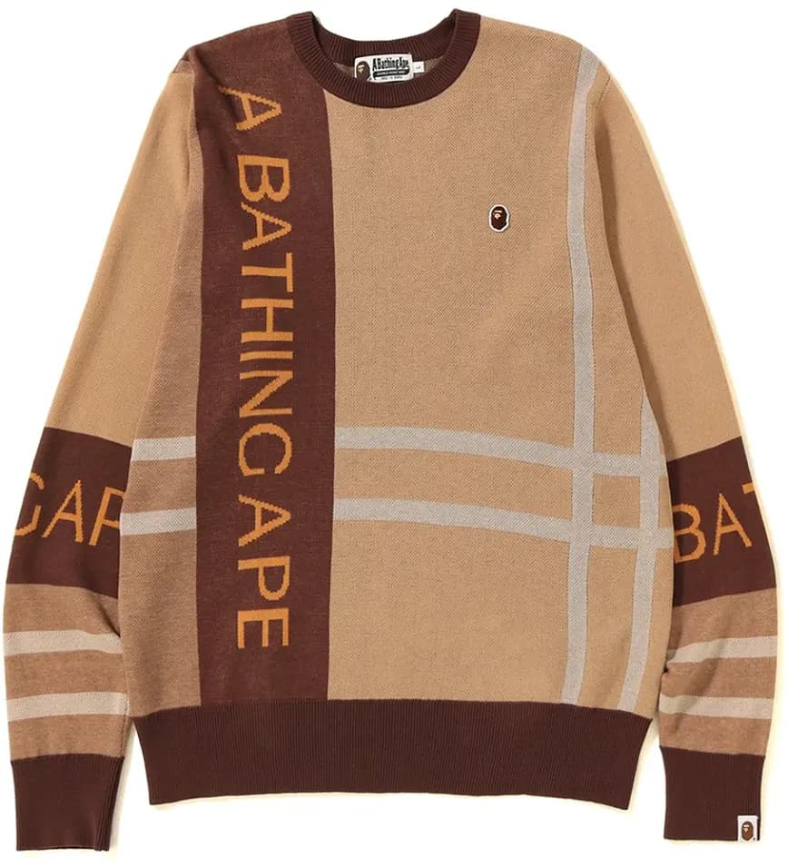 Áo Bape Big Logo Check Knit Beige BA-BLCKBE Áo Bape Big Logo Check Knit Beige BA-BLCKBE