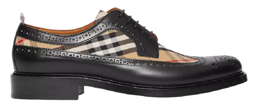 Giày Burberry Brogue Detail Leather Vintage Check Derby Black Beige 80162581 Giày Burberry Brogue Detail Leather Vintage Check Derby Black Beige 80162581