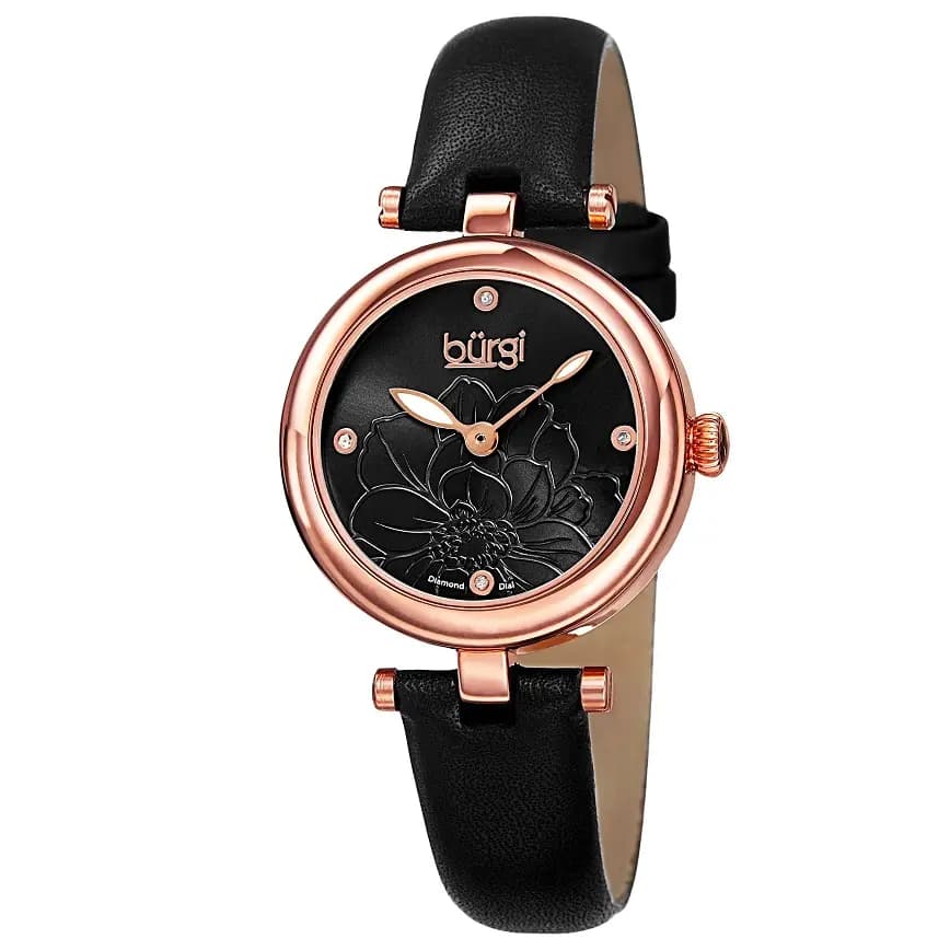 Burgi Flower Diamond Dial Leather Watch BUR157 Burgi Flower Diamond Dial Leather Watch BUR157
