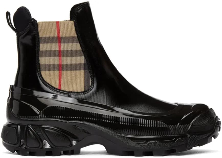 Giày Burberry Vintage Check Detail Coated Canvas Chelsea Boots Black 80217991 Giày Burberry Vintage Check Detail Coated Canvas Chelsea Boots Black 80217991