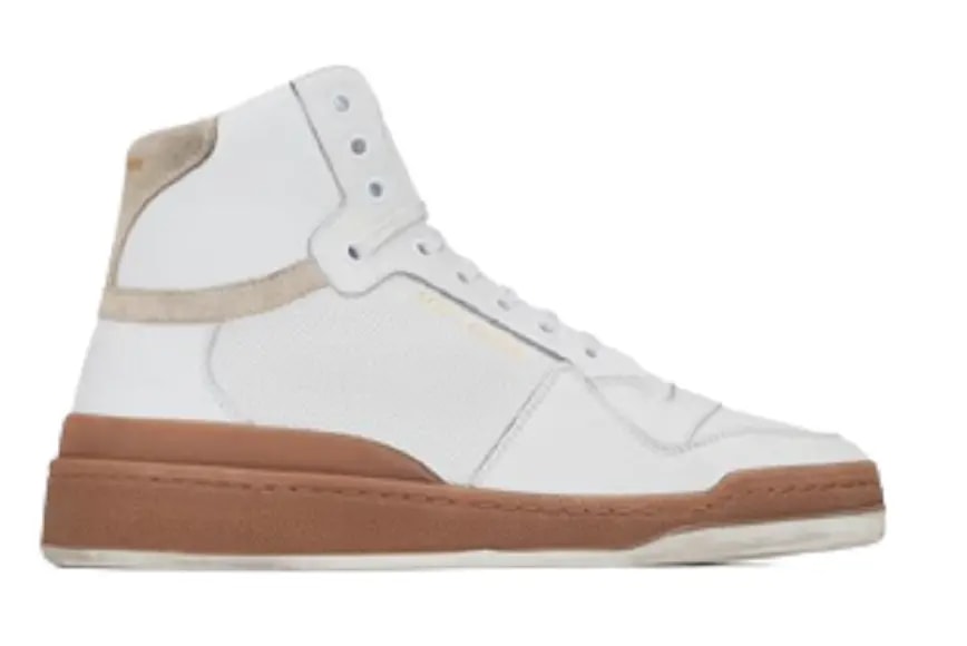 Giày Saint Laurent SL24 Mid Top Sneaker Beige White — kich-thuoc: lien-he-order Giày Saint Laurent SL24 Mid Top Sneaker Beige White — kich-thuoc: lien-he-order