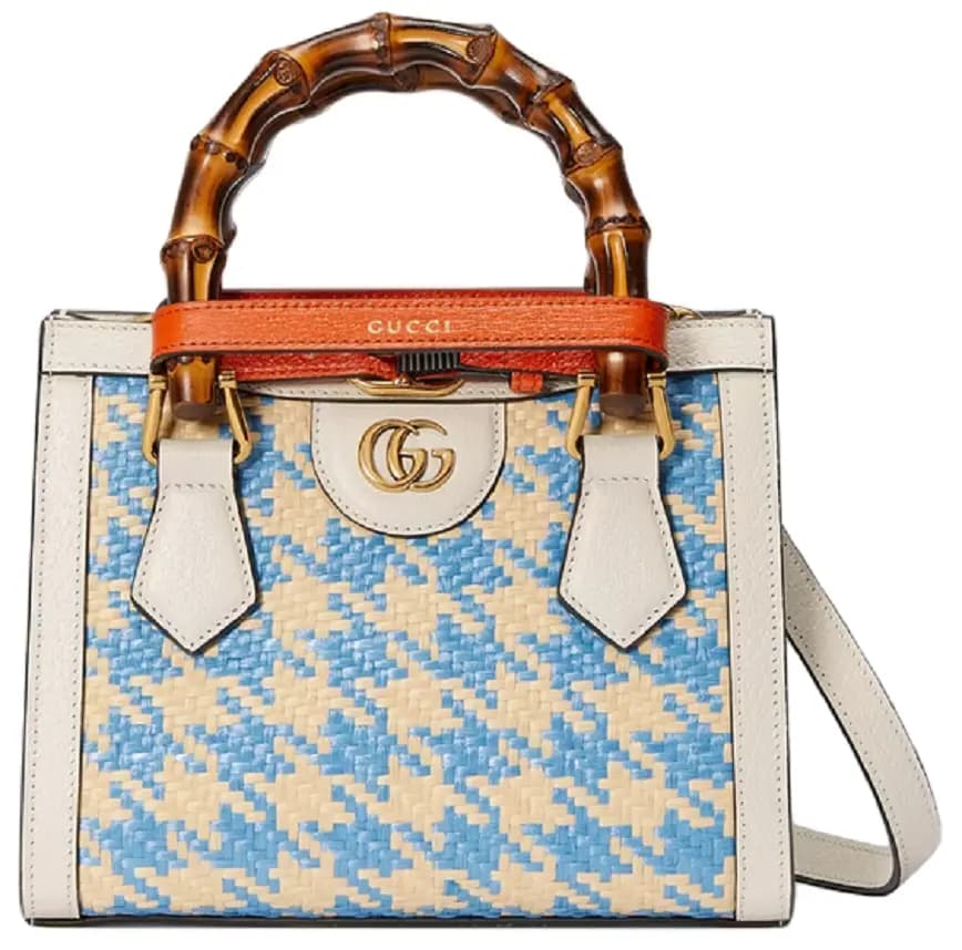 Túi Gucci Diana Mini Houndstooth Tote 'Blue Raffia' 702732-UZPAT-8190 Túi Gucci Diana Mini Houndstooth Tote 'Blue Raffia' 702732-UZPAT-8190