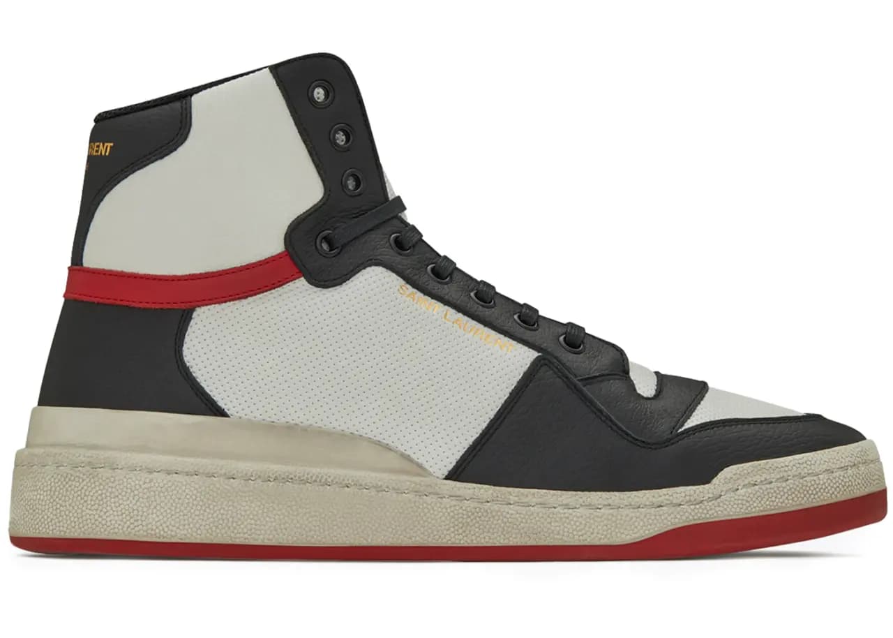 Giày Saint Laurent SL24 Mid Distressed Optic White Black Red 610618-1JZC0-9670 Giày Saint Laurent SL24 Mid Distressed Optic White Black Red 610618-1JZC0-9670
