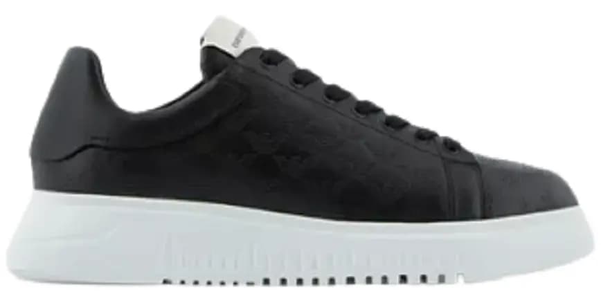 Giày Armani Leather Sneakers With All-over Eagle Logo 'Black' Giày Armani Leather Sneakers With All-over Eagle Logo 'Black'