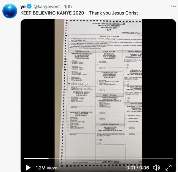 Cuộc đua vào nhà trắng: "Tôi chỉ bầu cho người tôi tin tưởng nhất, đó chính là tôi" - Kanye West Cuộc đua vào nhà trắng: "Tôi chỉ bầu cho người tôi tin tưởng nhất, đó chính là tôi" - Kanye West