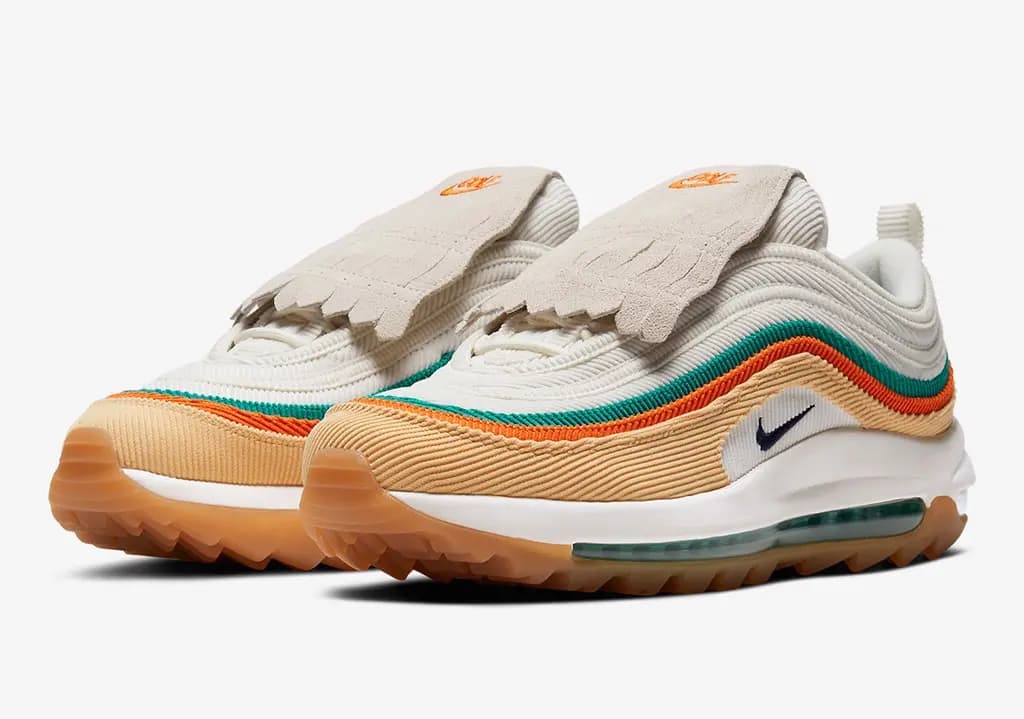 Sử dụng chất liệu siêu mới Nike Air Max 97 Golf được bao phủ trong kilties vải nhung và da lộn Sử dụng chất liệu siêu mới Nike Air Max 97 Golf được bao phủ trong kilties vải nhung và da lộn