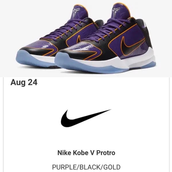Nike Kobe 5 Protro "Lakers" sẽ xuất hiện trong Mamba Day năm nay Nike Kobe 5 Protro "Lakers" sẽ xuất hiện trong Mamba Day năm nay