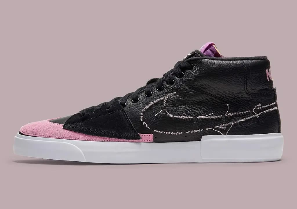 Nike SB Blazer Mid Edge khoác lên một chiếc áo đen cùng điểm nhấn màu hồng Nike SB Blazer Mid Edge khoác lên một chiếc áo đen cùng điểm nhấn màu hồng
