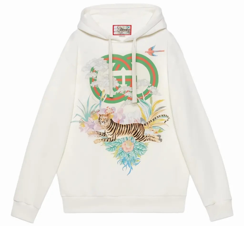 Áo Gucci Tiger Interlocking G Hooded Sweatshirt 'Off-white' 615061-XJD4F-9095 — kich-thuoc: L Áo Gucci Tiger Interlocking G Hooded Sweatshirt 'Off-white' 615061-XJD4F-9095 — kich-thuoc: L
