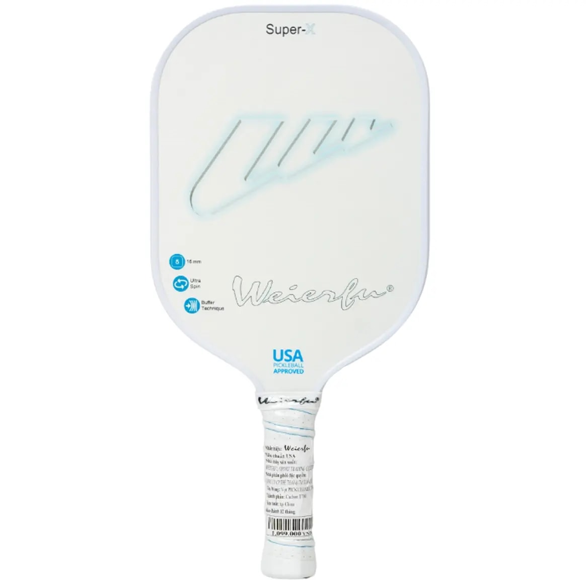 Vợt Pickleball Weierfu Super X 'White' — kich-thuoc: 16mm Vợt Pickleball Weierfu Super X 'White' — kich-thuoc: 16mm
