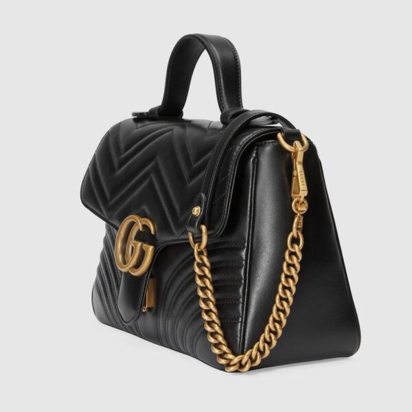 Túi Gucci Black Leather GG Marmont Small Top Handle Bag 498110 DTDIT 1000 - Hình ảnh 2