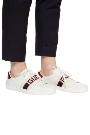 Alternative view of Giày Gucci Stripe Leather Sneaker 'White Red Black' 523469 0FIV0 9091