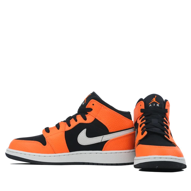 Giày Nike Air Jordan 1 Retro Mid GS 'Orange Black' 554725-062 - Ảnh 11