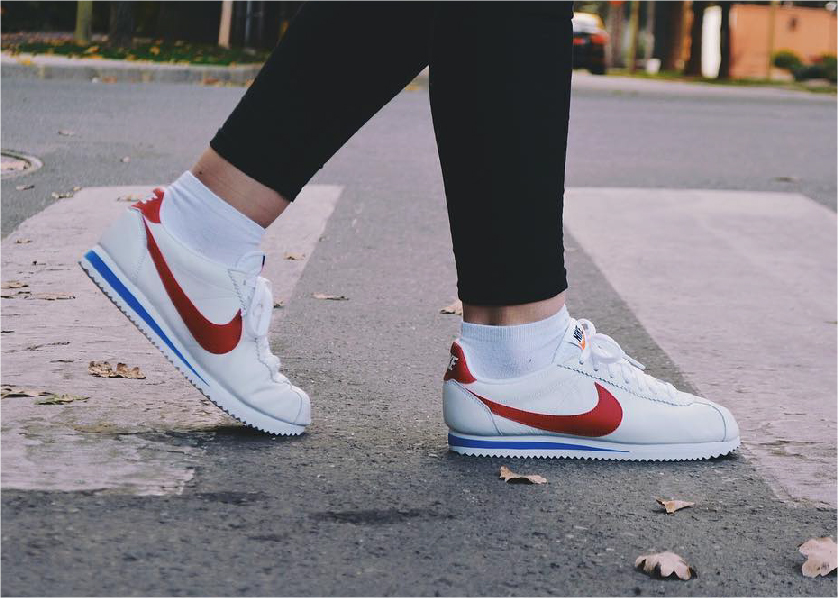 Nike White Red And Blue Classic Cortez Retro Leather Sneakers