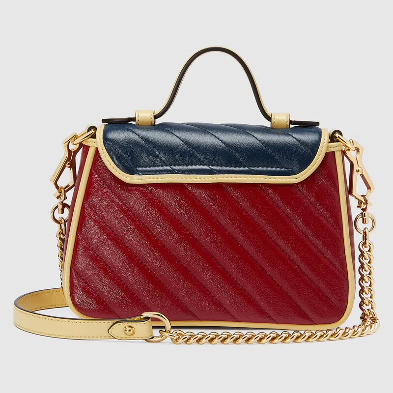 Gucci GG Marmont Red and Blue Leather Top Handle Bag 583571