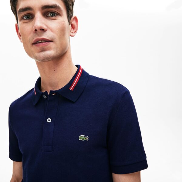 Áo Lacoste Polo Striped Accents Cotton Pique Navy Blue PH8522-00-166 - Hình ảnh 3