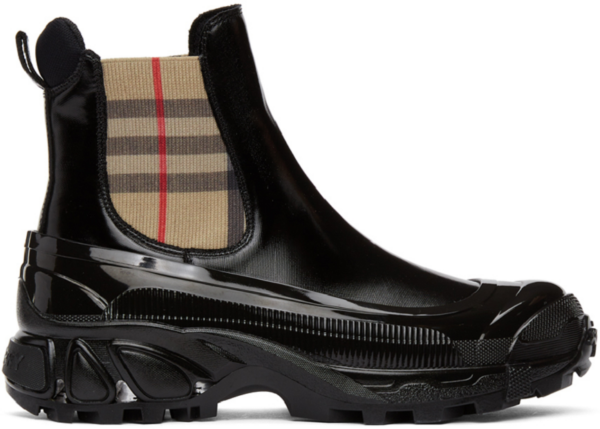 Giày Burberry Vintage Check Detail Coated Canvas Chelsea Boots Black 80217991