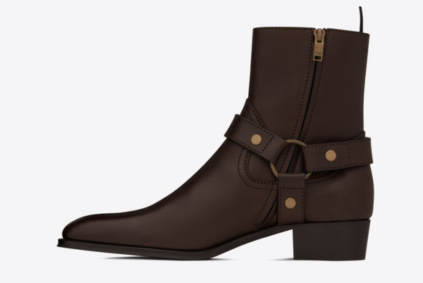 Giày Saint Laurent Wyatt Harness Boots In Smooth Leather 'Chocolate' - Hình ảnh 3