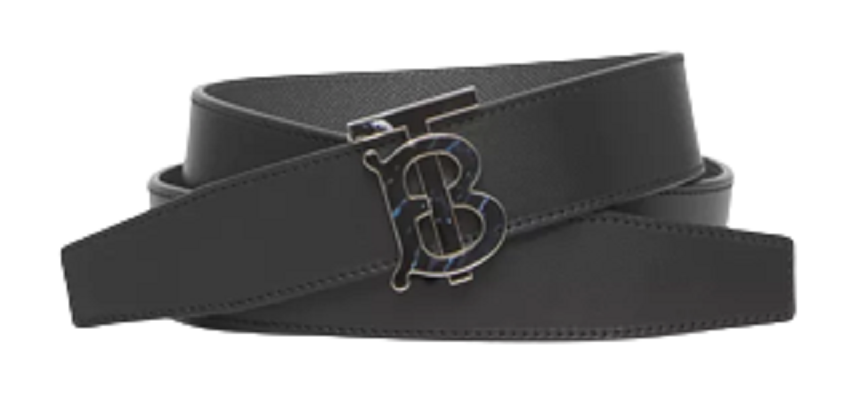 Burberry Black Charcoal Check Coated Canvas Logo Plague Belt 75CM