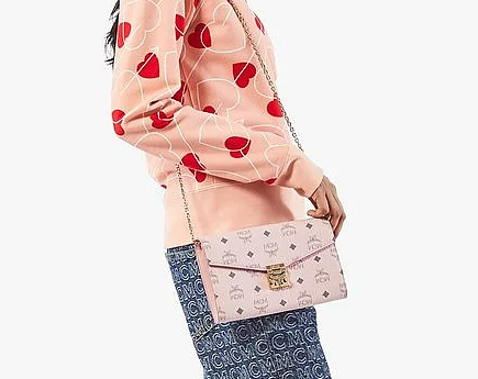 Mcm Patricia Continental Crossbody Wallet In Visetos In Pink, Powder Pink