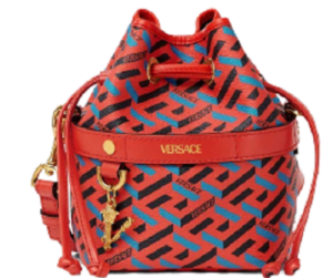 Versace Red La Greca Signature Mini Leather Bucket Bag